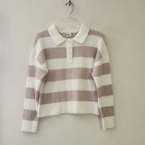 Nikka K Fuzzy Striped Collard Polo Sweater – Size M